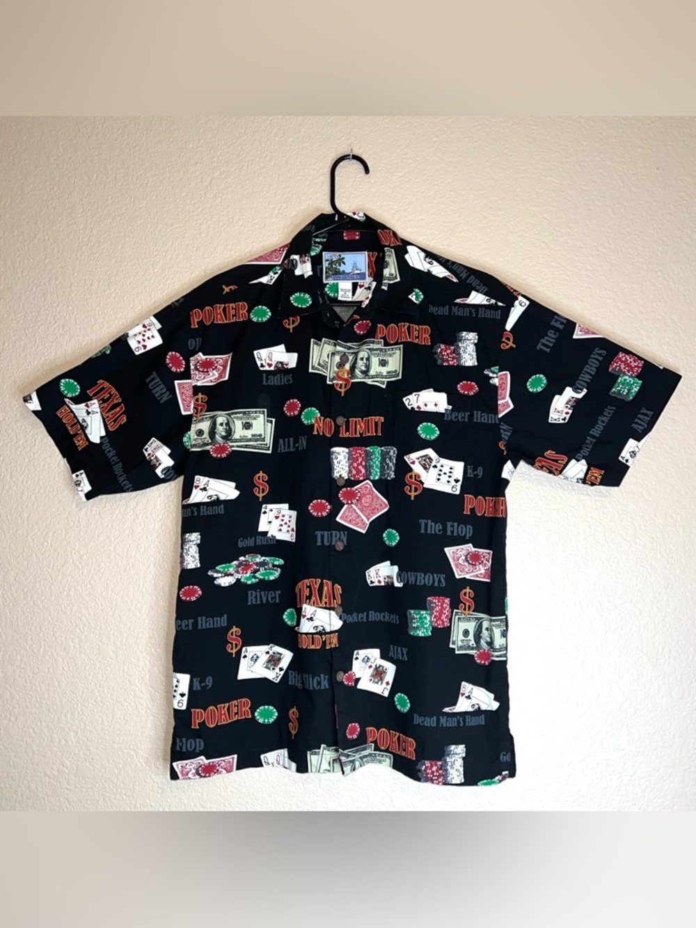 AFTCO Men’s Black Texas Hold ‘Em Poker Button Down Short Sleeve Shirt Sz M